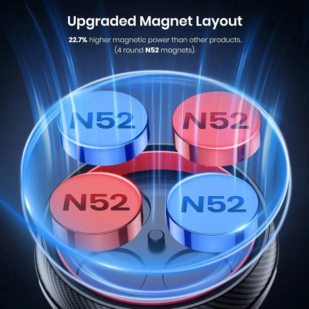 Magnetyczny uchwyt samochodowy na telefon TOPK; N52 Silny magnes na deskę rozdzielczą Przyssawka na przednią szybę Uchwyt samochodowy na telefon Regulowane ramię teleskopowe