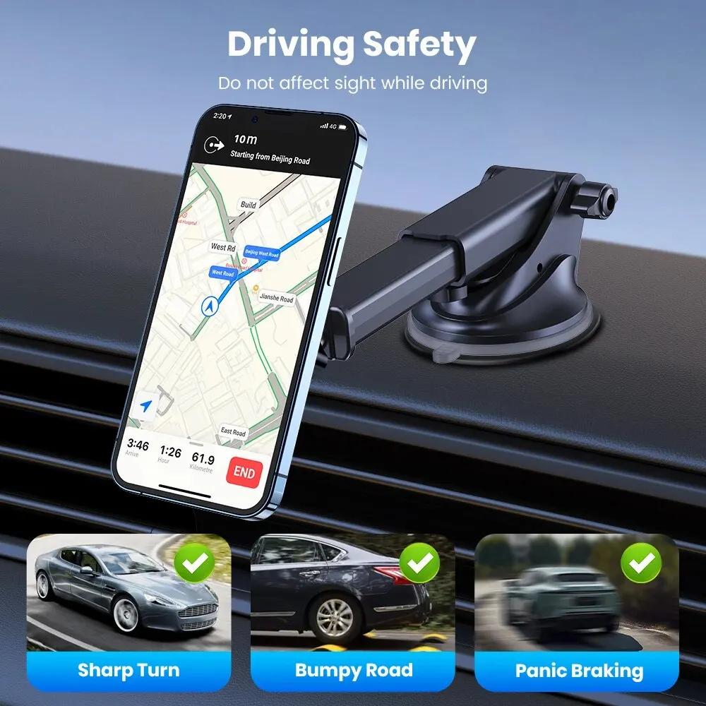 Magnetyczny uchwyt samochodowy na telefon TOPK; N52 Silny magnes na deskę rozdzielczą Przyssawka na przednią szybę Uchwyt samochodowy na telefon Regulowane ramię teleskopowe